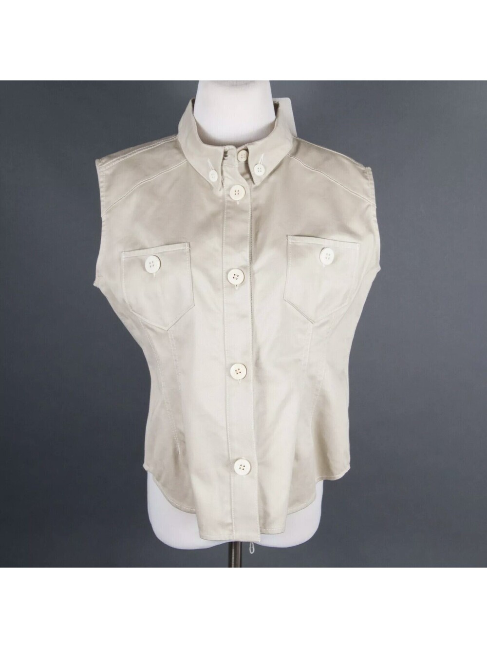 $690 NEW Ter et Bantine Light Tan Cotton Sleeveless Shirt ITA 46/ US 10